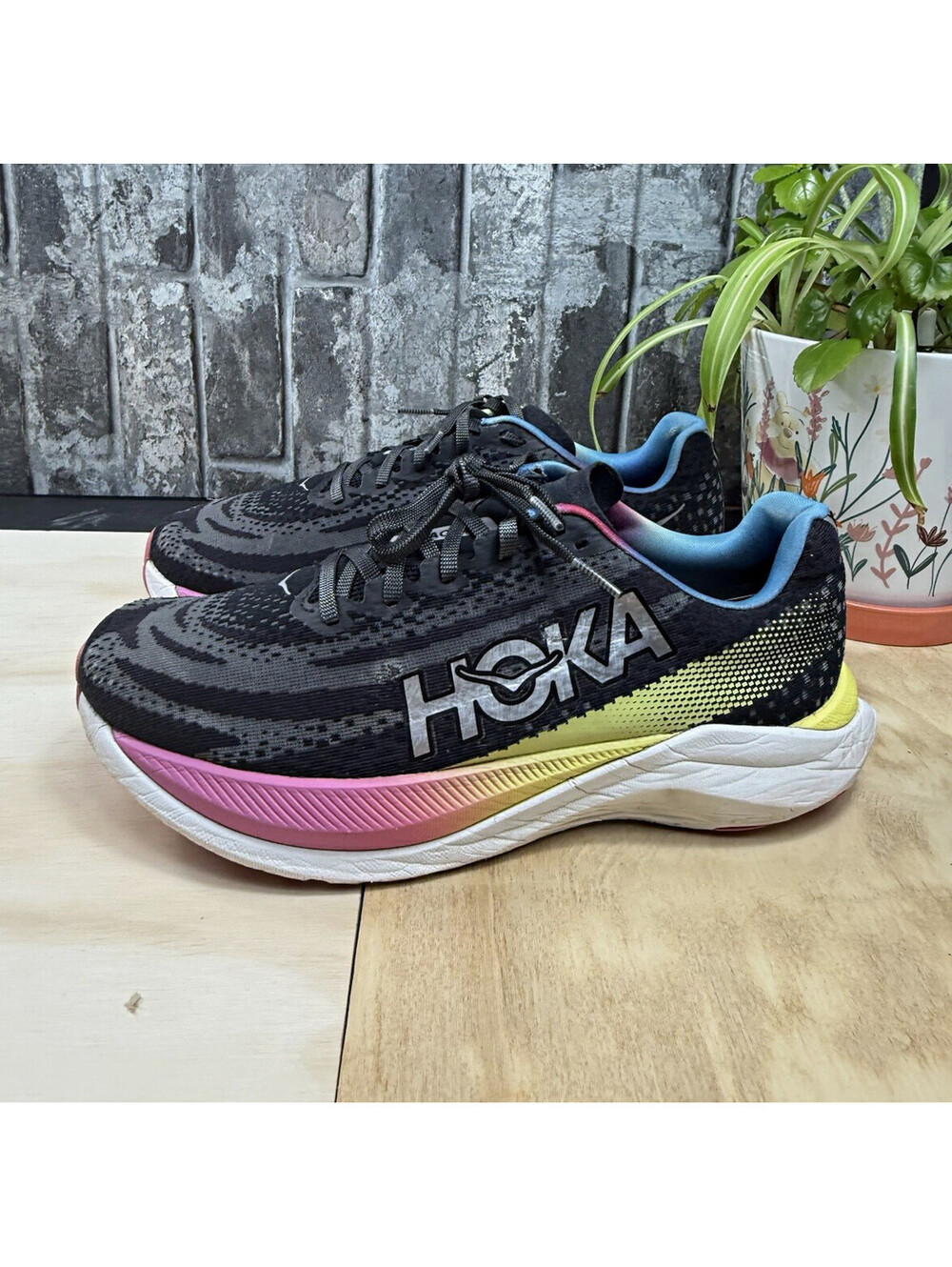 HOKA Mach X Men's Black/Pink/Yellow/Blue Colorblock Low Top Lace-Up Sneaker
